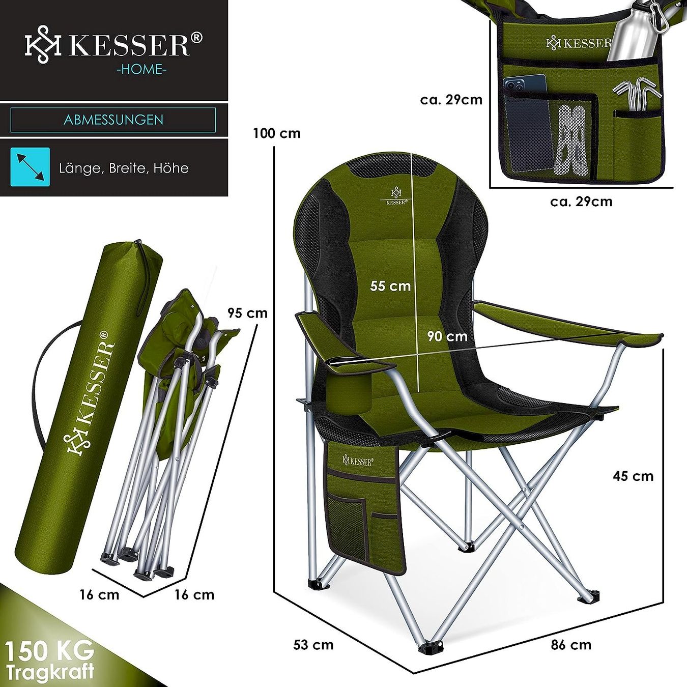 Mobili da campeggio: KESSER Campingstuhl Khaki / Schwarz – Nuovo e nell'imballaggio originale da Bottighofen venduto da zaap 6
