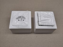 Schalter + Steckdose Hager Kallysto AP weiss