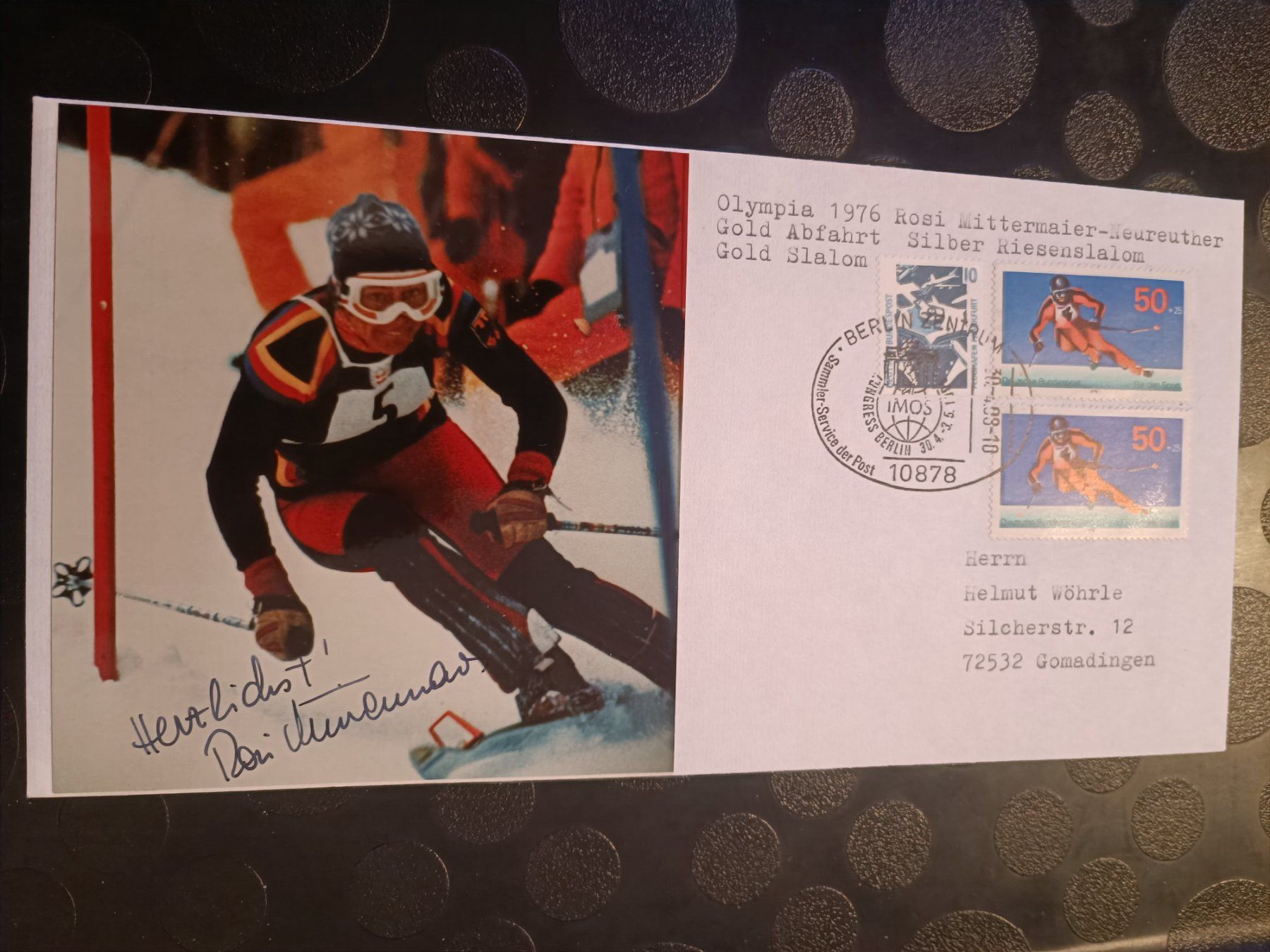 Autografi: Rosi Mittermaier - handsignierte mit Sonderstempel FDC – Usato da Menziken venduto da Artographs