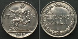 REGNO 1 Lira 1922 VITTORIO EMANUELE III nichelio FDC!