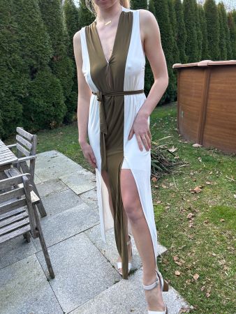 Maxi Abito da cocktail-contrasto bianco chocolate-tg M/L-new