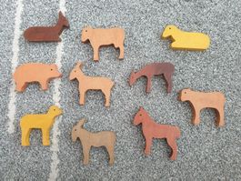 Bauernhof & Wald Tiere aus Holz – 10 Stück – Sammler / Deko
