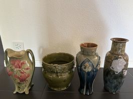 4 Jugendstil Vasen/Töpfe, Vasen ca. 30cm/Topf ca. 20cm