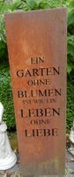Gartendekoration: grosse Rost Säule mit Spruch Gartenfigur