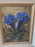 Gemälde im Rahmen, Enzian Blumen Motiv, ca. 23 x 30cm