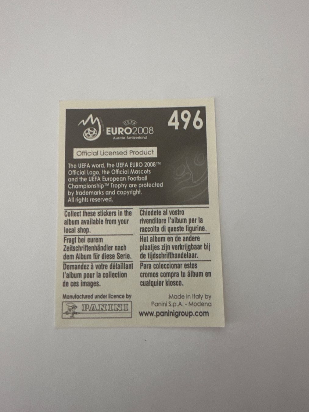 Panini Sammelbilder & Trading cards: Panini UEFA EM 2008 Sticker - Nr. 496 – Gebraucht aus Sulz AG von DealWerk 1
