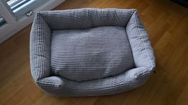 Katzen Hundebett grau Kord Stoff rechteckig guter Zustand!