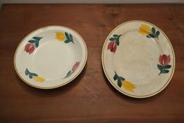 Keramik antik, 1 Schale & 1 Platte mit Frühlingsmotiv