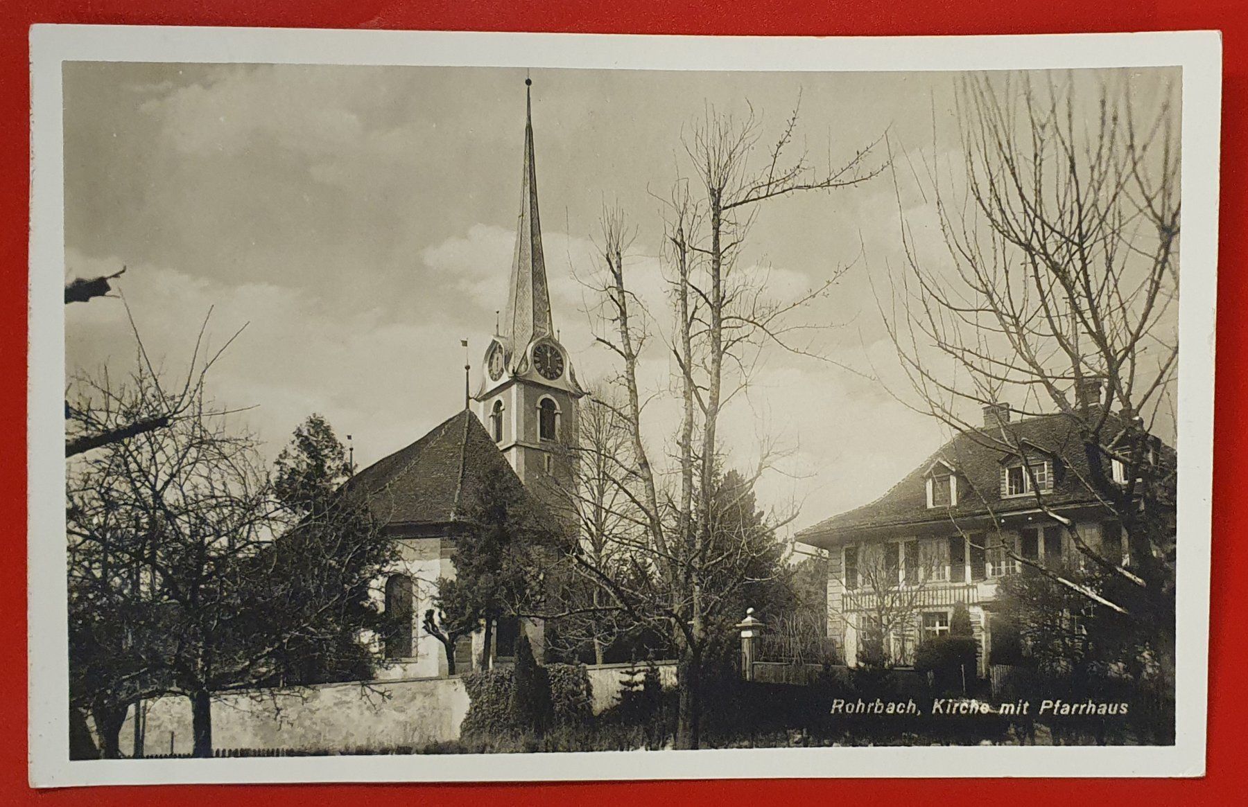 Cartoline postali: Rohrbach 1929 -Kirche mit Pfarrhaus – Usato da Kreuzlingen venduto da Rschweiz1