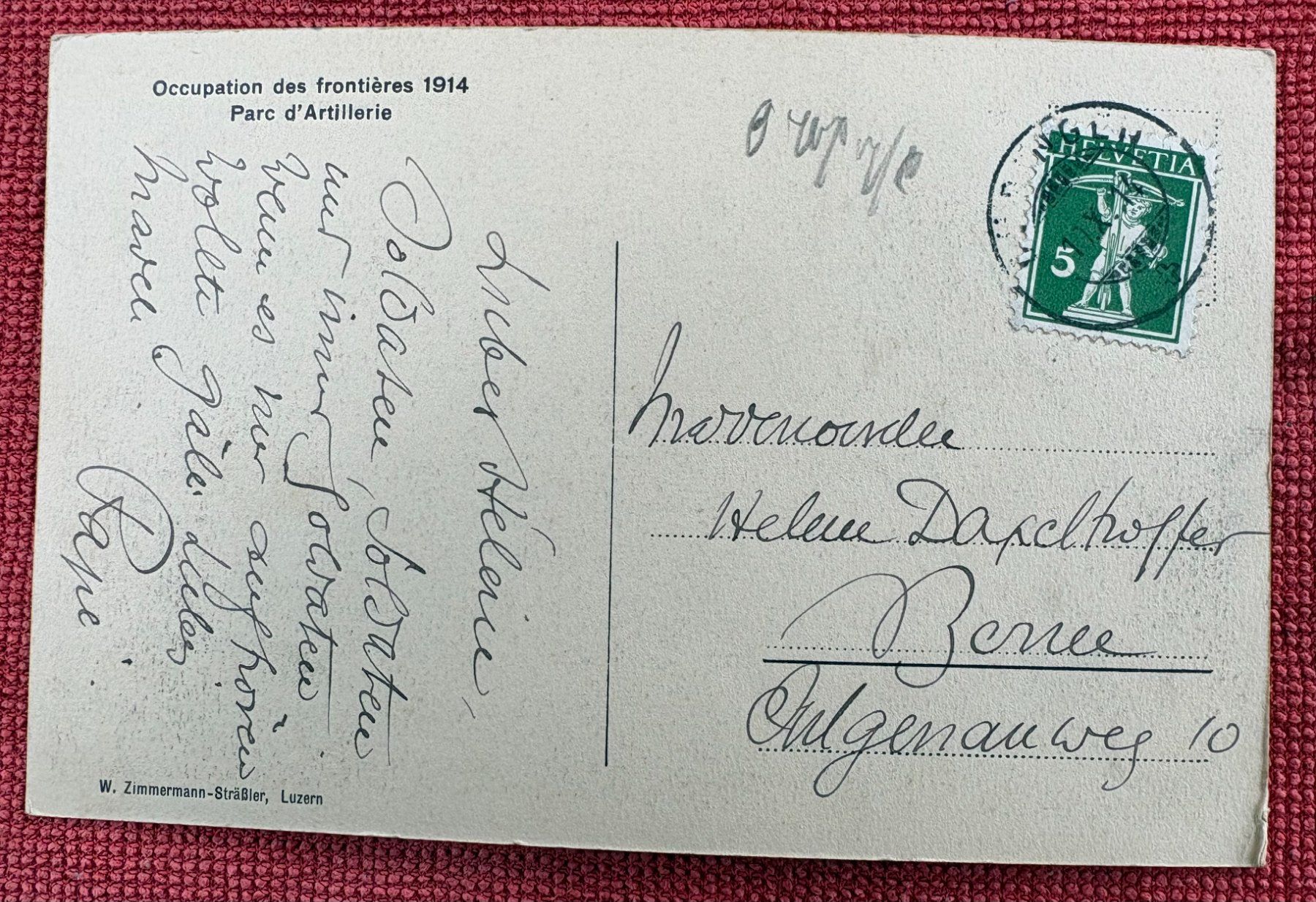 Cartoline postali: ANSICHTSKARTE SCHWEIZER ARMEE ARTILLERIE PARKPLATZ 1914 – Usato da Ostermundigen venduto da crazy-horse-1840 1