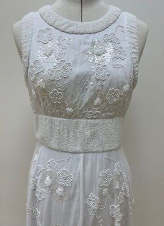 french connection beaded sequinned dress white size M midi