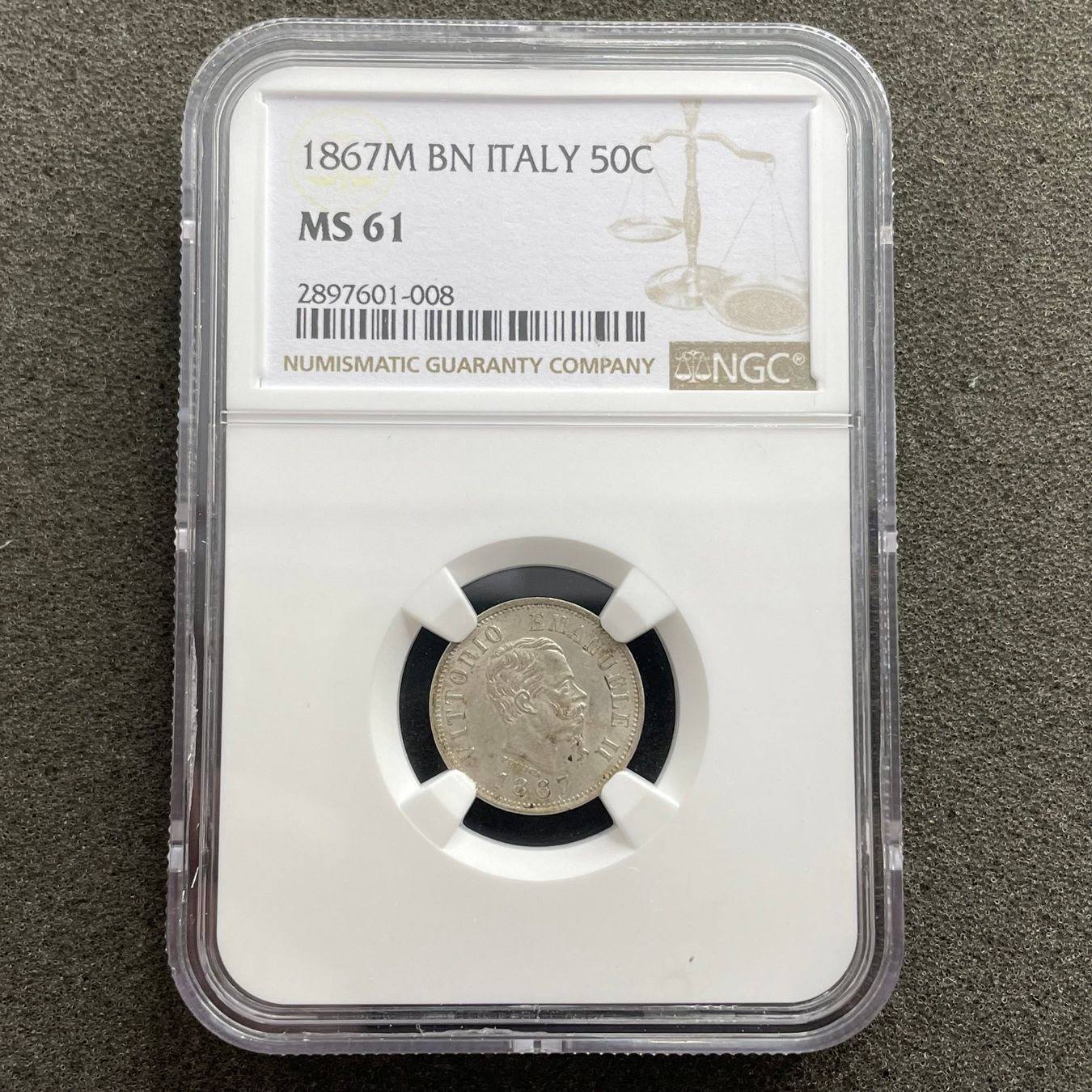 Alle Münzen: 50 Centesimi Italien 1867 M NGC MS 61 – Gebraucht aus Reitnau von tb-muenzen