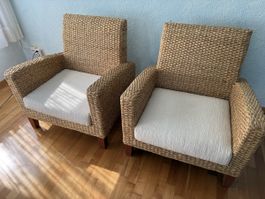 Bellissime poltrone in legno e vero rattan