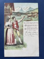 Ansichtskarte das schöne Appenzellerland, Tracht, Kühe 1906