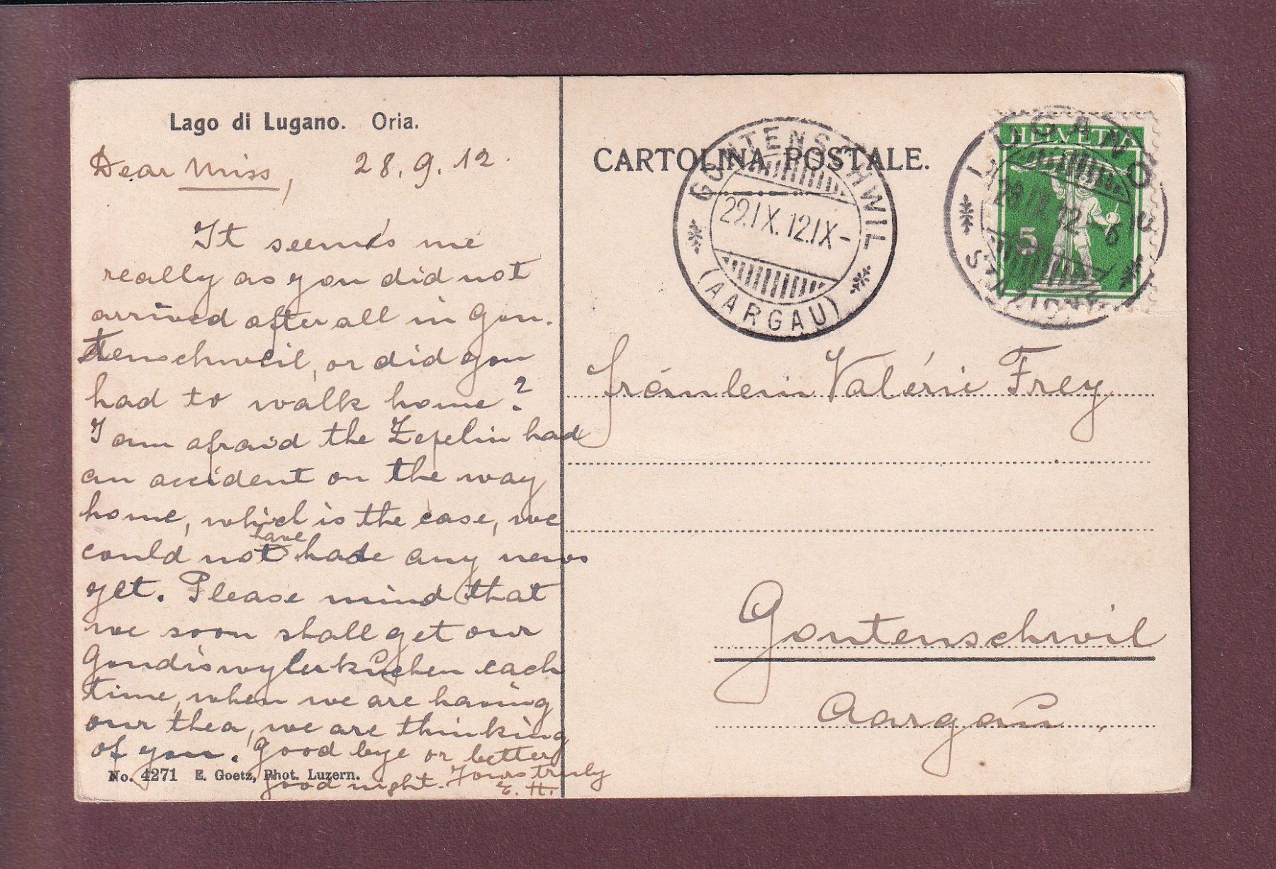 Cartoline postali: ORIA - Vicolo - 1912 – Usato da Pully venduto da nicecards 1