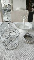 4x Shabby Chic Deko weiss, Etagere, Dekokäfig, Rose, Halter