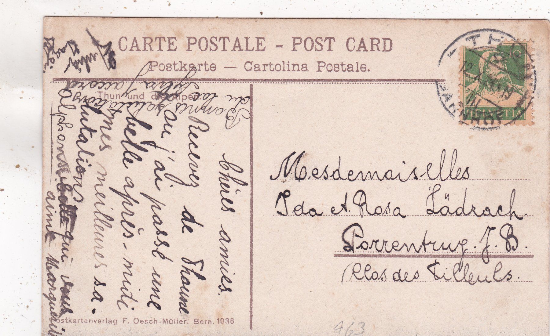 Cartoline postali: Thun 1924 – Usato da Herisau venduto da Lisegrat2008 1