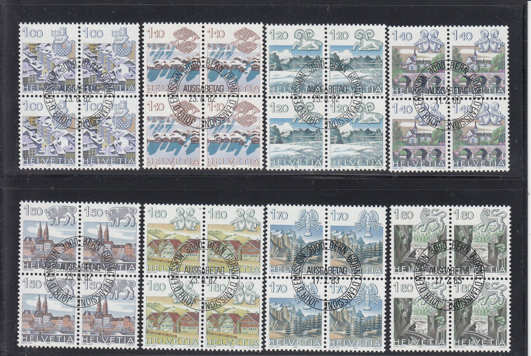 Tutti i francobolli: 680-693 Viererblocksatz mit FD-Stempel, Postpreis Fr. 117.00 – Usato da Spreitenbach venduto da Lienbi01