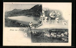 Hütten, Teilansicht, Panorama mit See