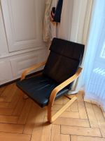 Designer Sessel (2. Stück) Leder schwarz Holzgestell