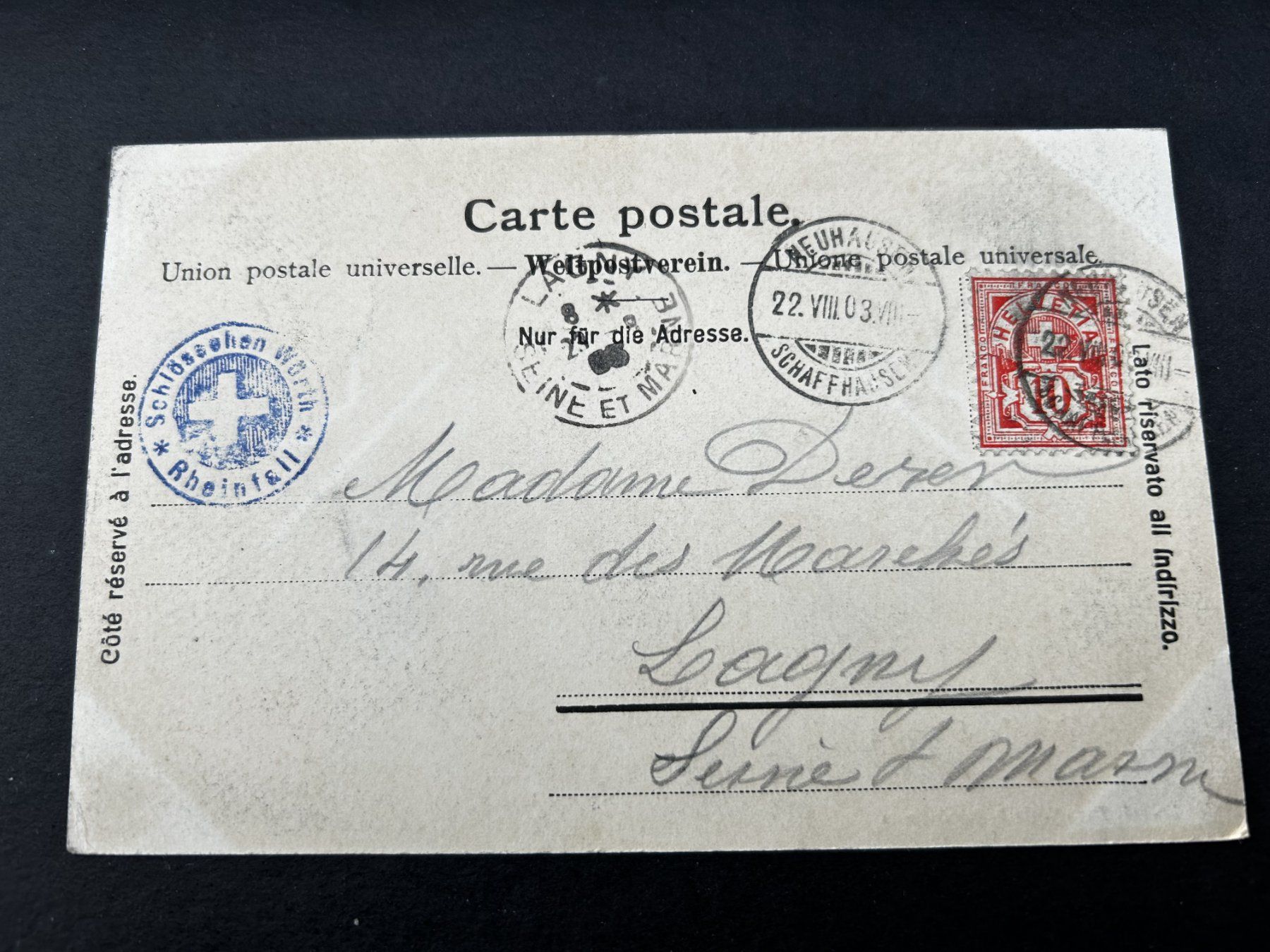 Cartoline postali: Rheinfall-Fischetz, alt 1903 – Usato da Hefenhofen venduto da Bierinder 1