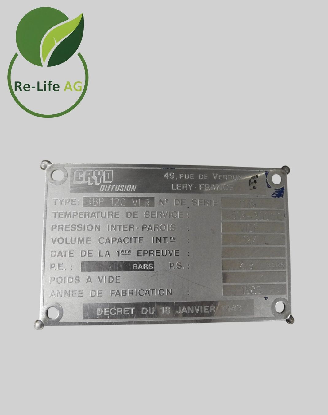 Accessori per altri veicoli: Cryo Diffusion RBP 120 VLR Liquid Nitrogen Tank – Usato da Reinach BL venduto da Re-LifeAG_Labor 5