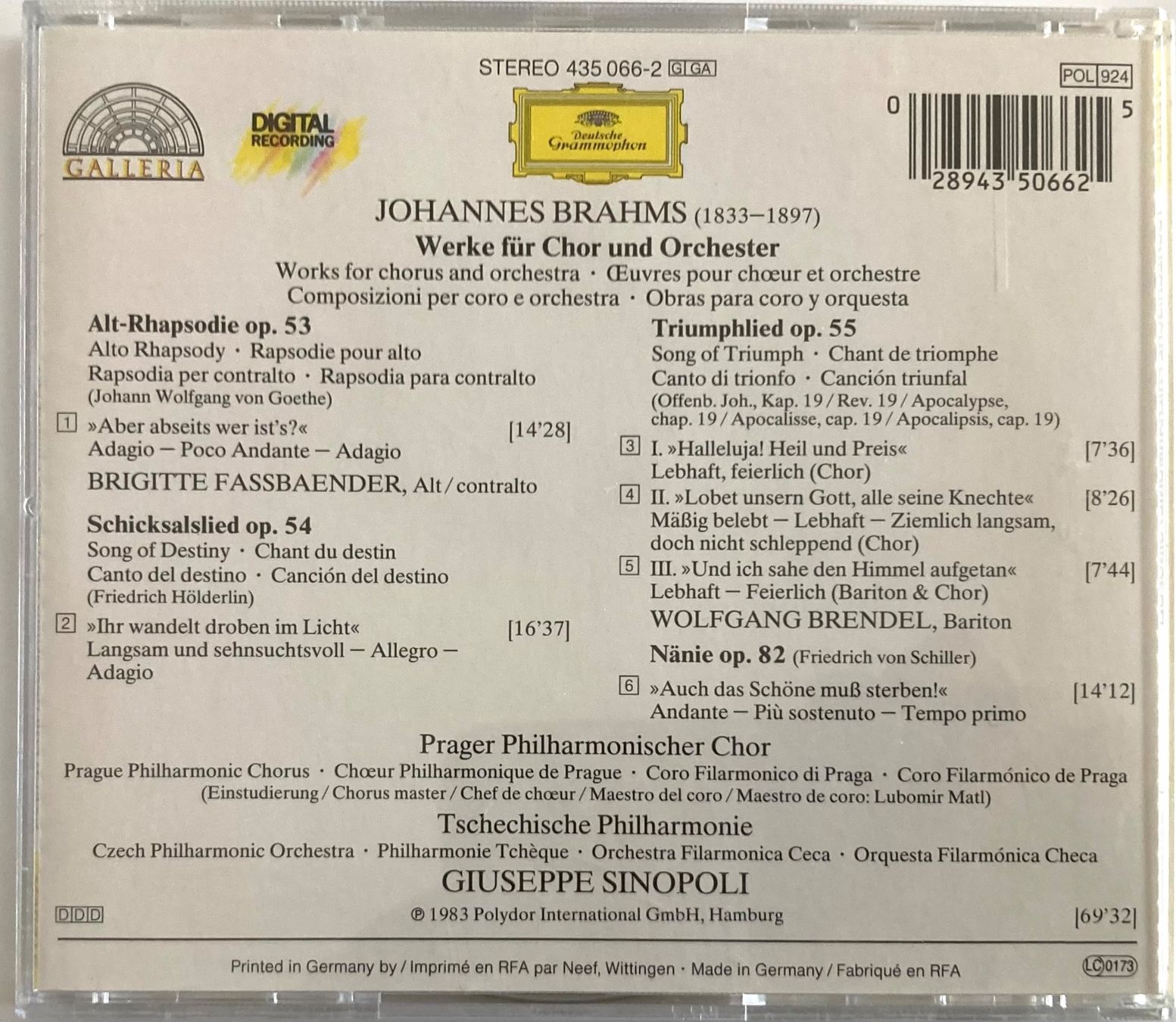CDs: JOHANNES BRAHMS..... - ALT-RHAPSODIE..... – D'occasion à Poliez-Pittet par Newtown-Records 1