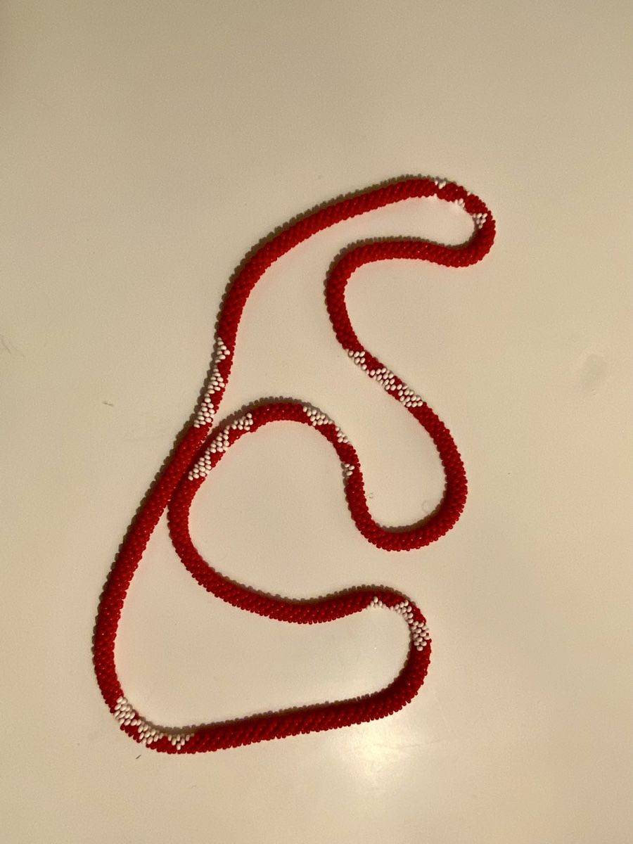 Catenine: Rote Perlen Halskette mit weissem Muster, Handmade – Nuovo (secondo la descrizione) da Flawil venduto da sonnengeist 1