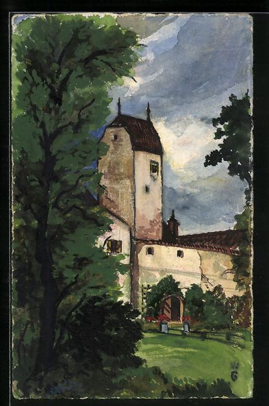 Cartoline postali: Handgemalt: Grafing bei München, Burg E – Usato da Berlin venduto da bartko-reher