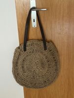 Sac rond osier tressé anses cuir marron