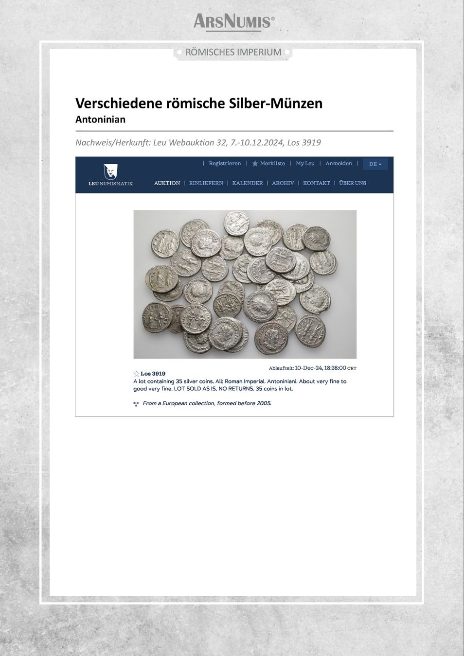 Alle Münzen: Römische Silbermünze - Gallienus – Gebraucht aus Oberwil b. Zug von ArsNumis 5