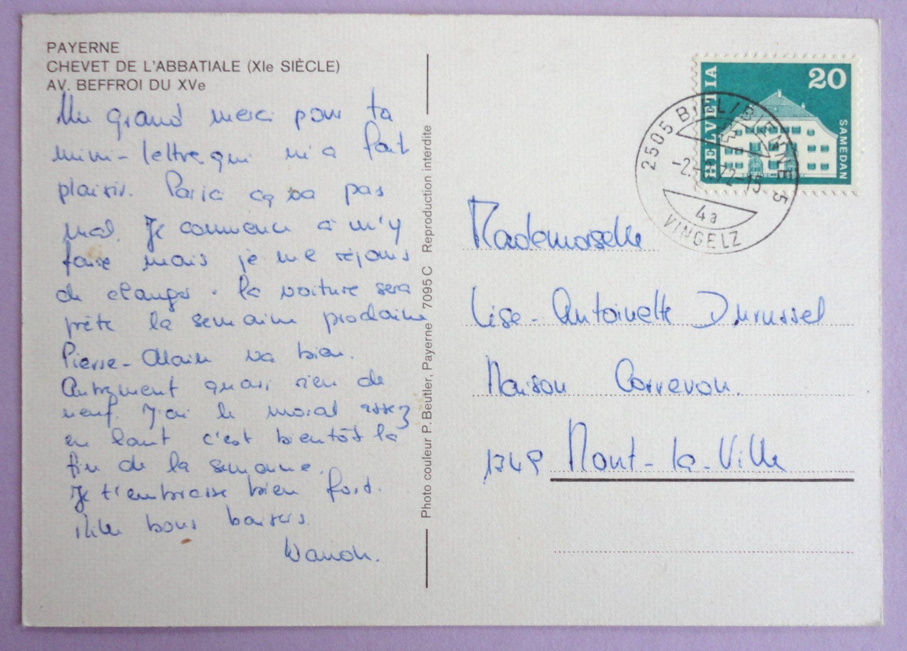 Cartoline postali: Payerne, Chevet de l' Abbatiale – Usato da Fétigny venduto da Billy2miny 1