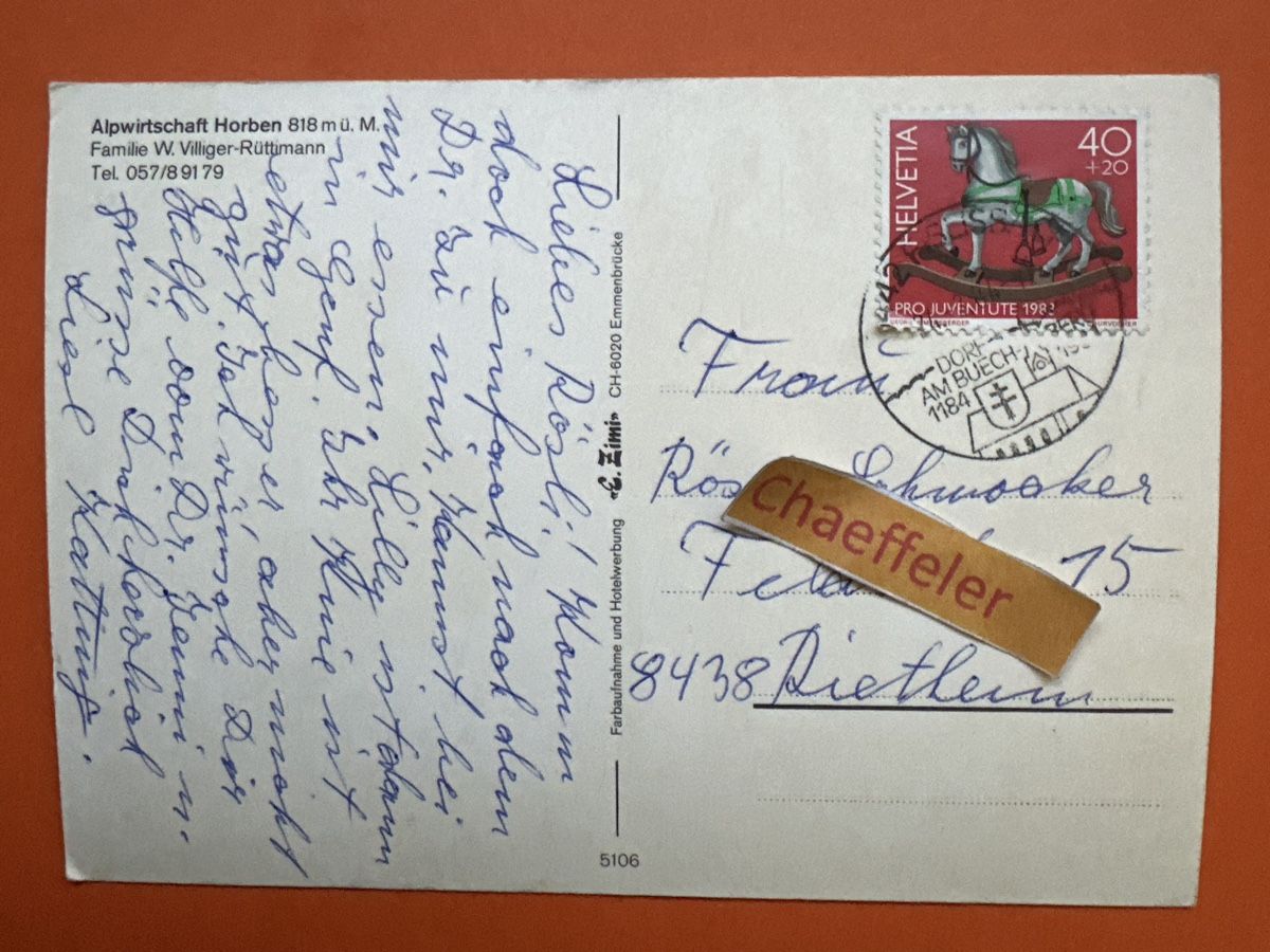 Cartes postales: 1983 Alpwirtschaft Horben – D'occasion à Zürich par Chaeffeler 1