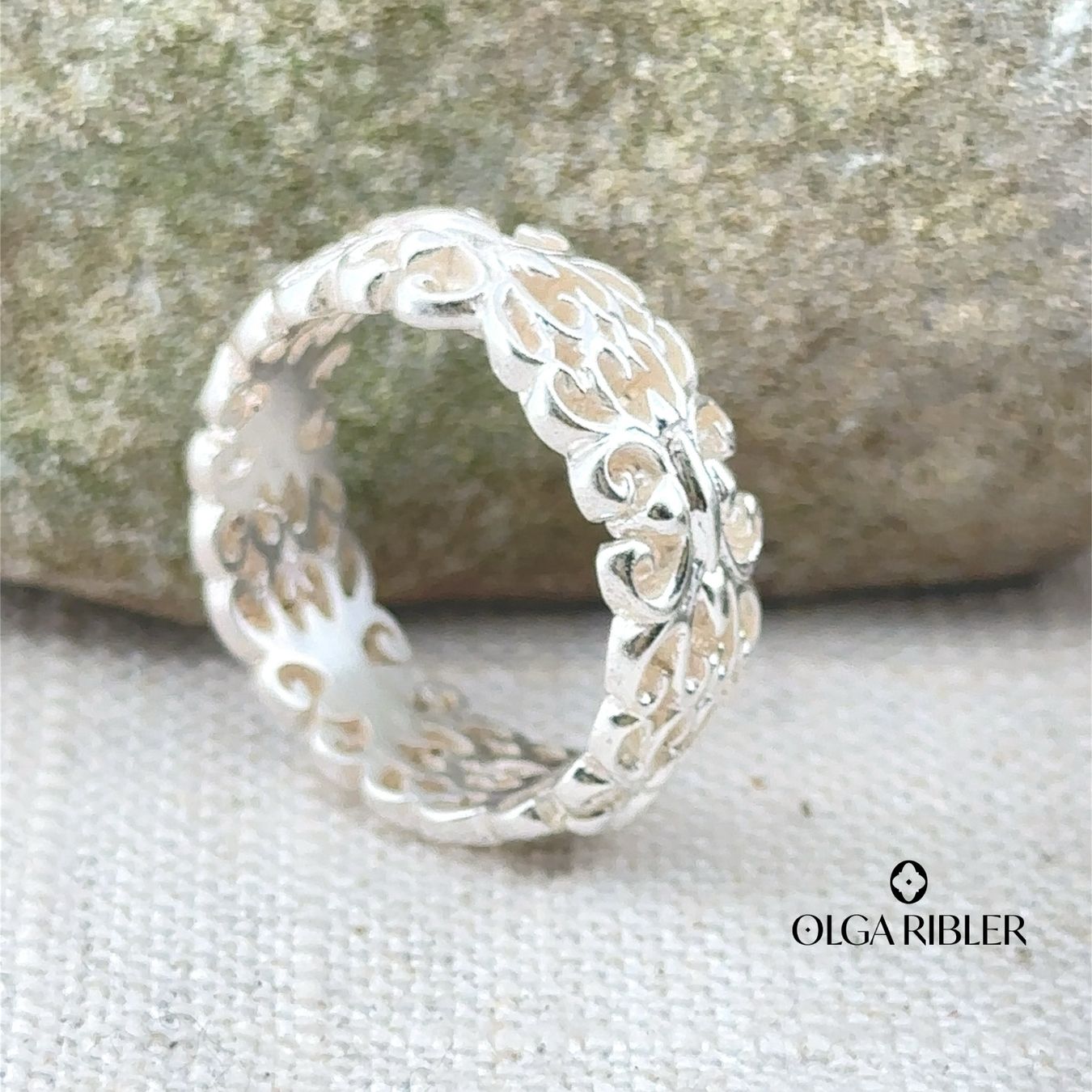 Olga Ribler Anelli: Silberring Ornament matt breit Grösse 58 – Nuovo (secondo la descrizione) da Luzern venduto da Schmuckoutlet 6