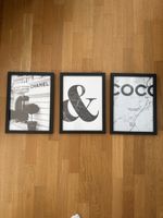 3 Bilderrahmen mit Wandbildern schwarz guter Zustand