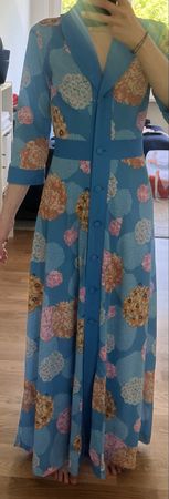 Damen Kleid lang blau floral mit Knopfleiste Vintage