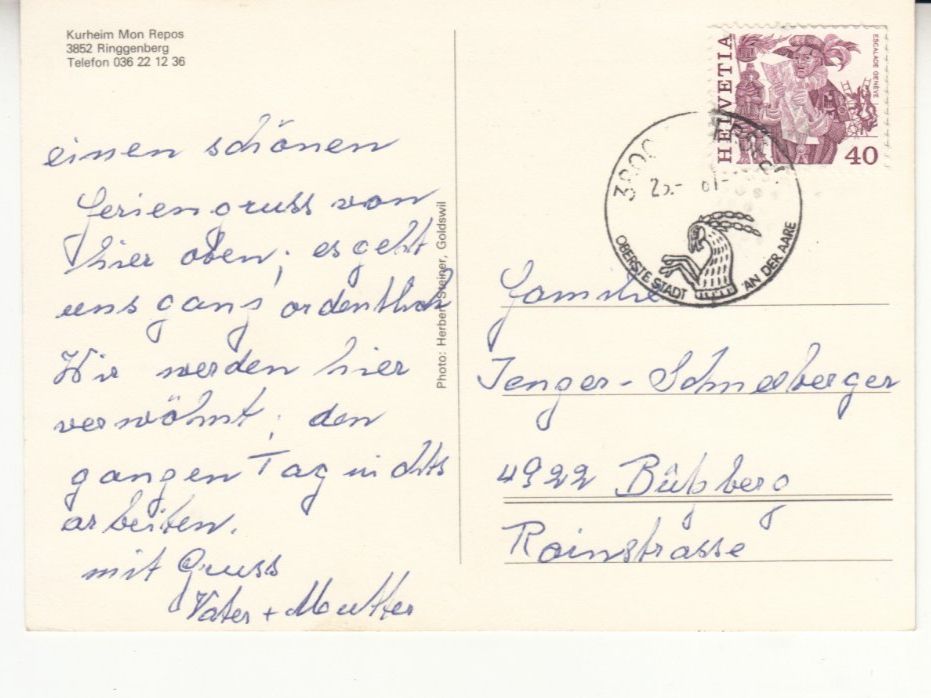 Cartoline postali: Ringgenberg Mon Repos 1981 – Usato da Bürglen TG venduto da StampGraf 1