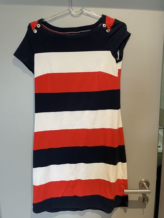 TOMMY HILFIGER — Robe courte marinière en coton stretch - S