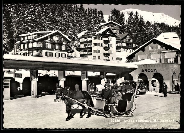 Cartes postales: Arosa, Partie am Bahnhof mit Pferdeschli – D'occasion à Berlin par bartko-reher
