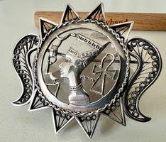 Antike Nofretete Brosche Silber-Ägypten Sonne & Mond - 5.5cm