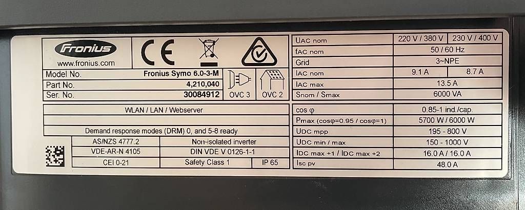 Inverter: Onduleur Fronius Symo 6.0-3-M – Usato da Le Bémont JU venduto da Gbeuret 1