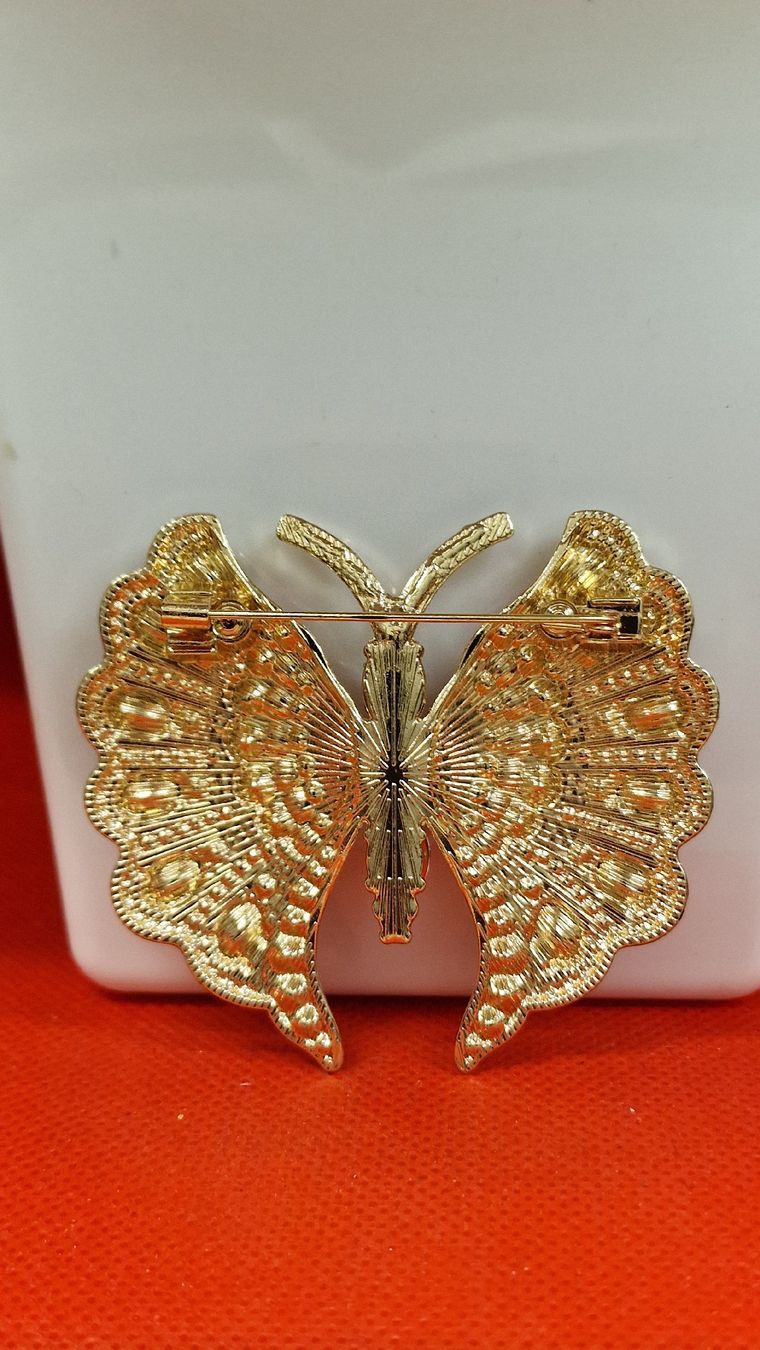 Spille & Fermagli: Brosche Schmetterling goldfarben mit bunten Steinen – Nuovo (secondo la descrizione) da Herisau venduto da Antiques.AR 1