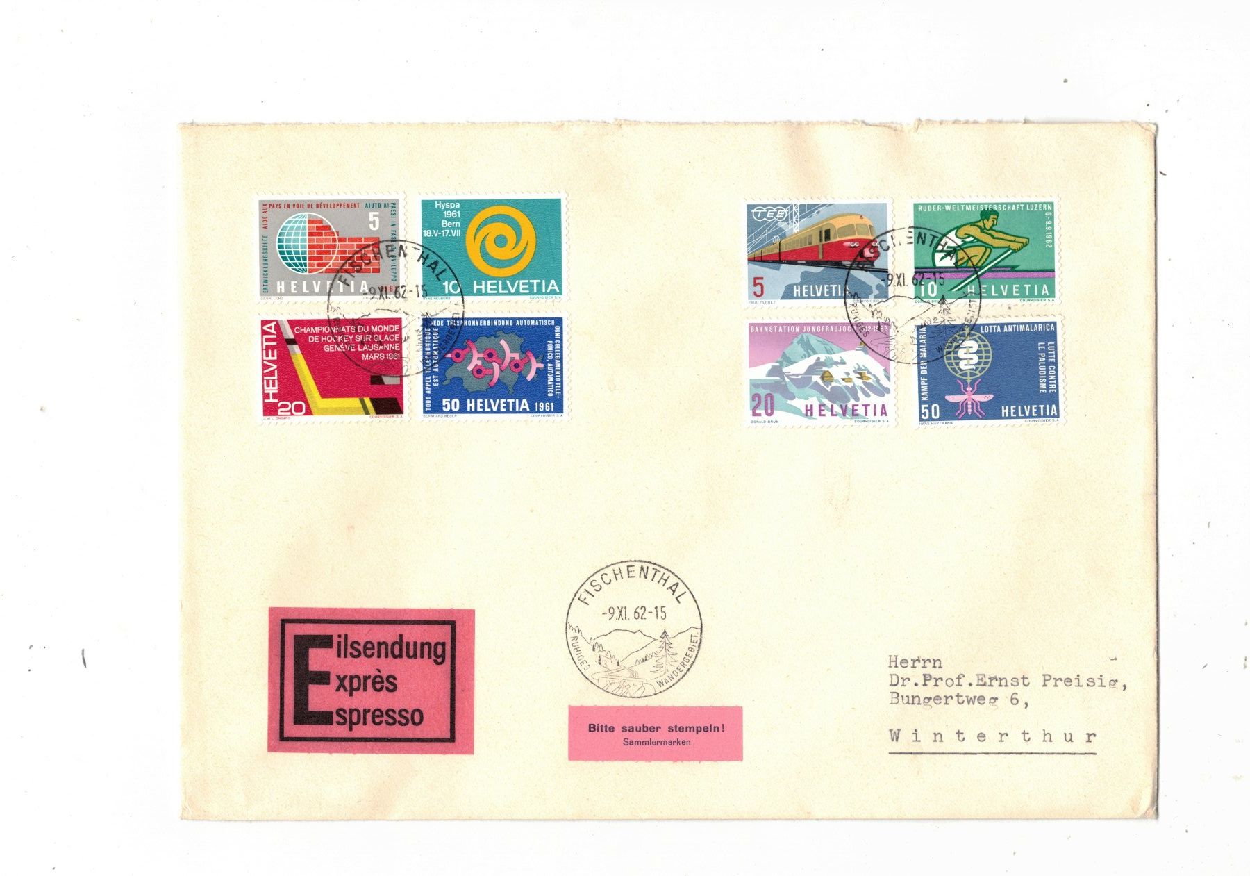 Tutti i francobolli: Fischenthal Satzbriefe 1962 Bedarfsbriefe Express Briefmarke – Usato da Widnau venduto da Seppl480