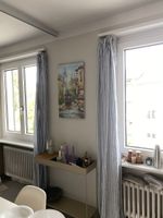Set of Three Striped Linen Curtains Blue and White 