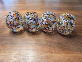 4 Gläser Murano Stil bunt gesprenkelt guter Zustand