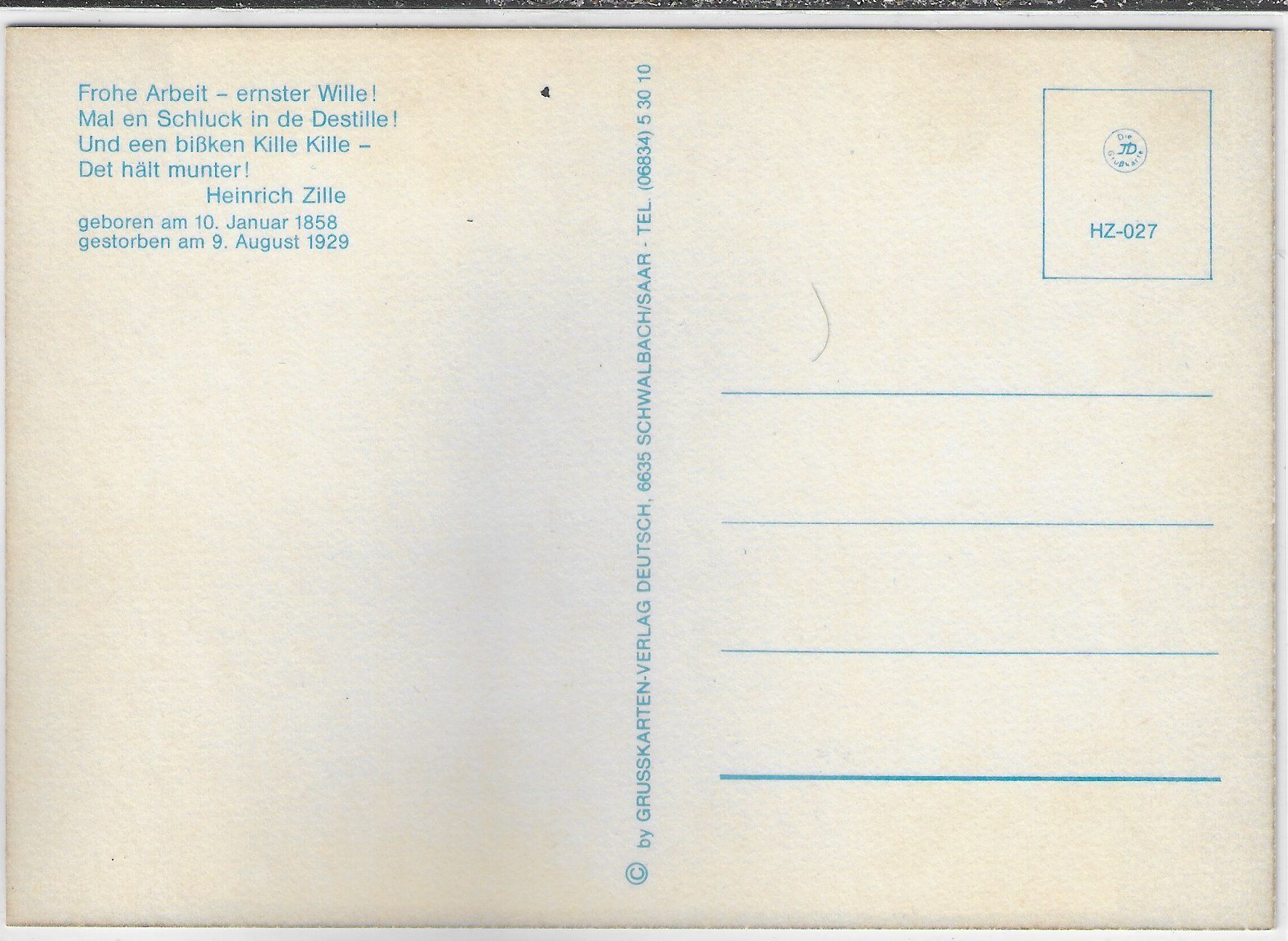 Cartoline postali: Humor - Heinrich Zille - Hymnus – Usato da Ettingen venduto da Kartenplanet 1