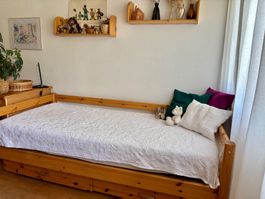 Tagesbett Holz Kiefer mit 2 Bettkasten auf Rollen