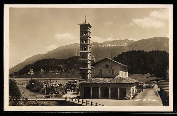 Cartes postales: AK St. Moritz, Kirche mit Bergpanorama – D'occasion à Berlin par bartko-reher