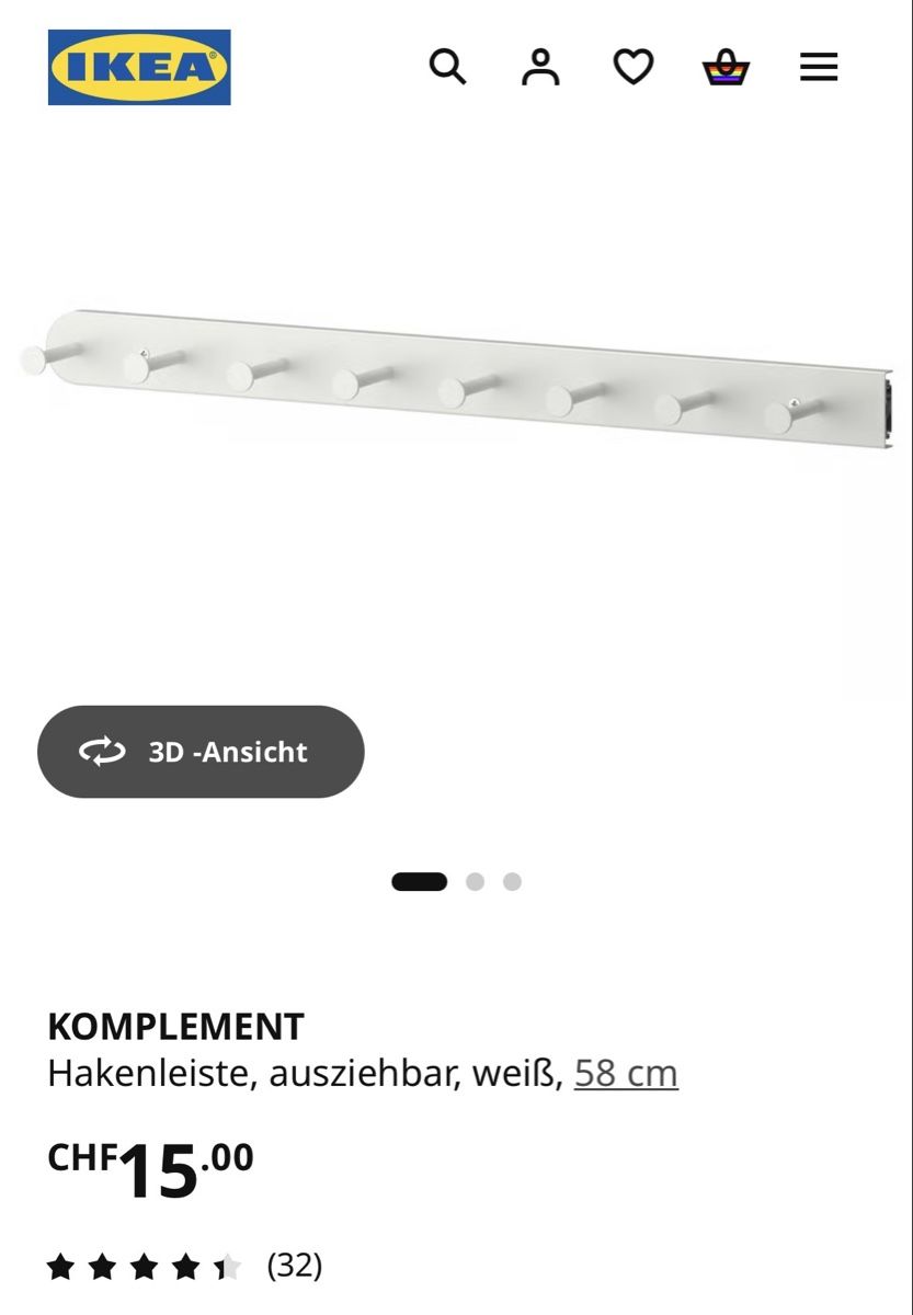 Armadi: Ikea Pax Komplement Hackenliste 2 Stück – Nuovo e nell'imballaggio originale da Au ZH venduto da Parla1