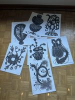 7 Kunstdrucke schwarz-weiss abstrakte Motive neuwertig